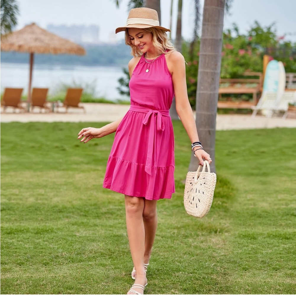 Pink Sleeveless Dress with Belt